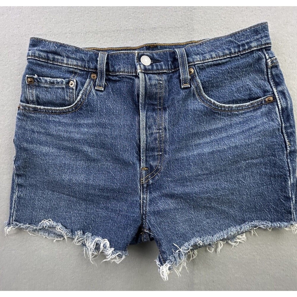 Levi's 501 Jean Shorts Women's Size W29 Blue Denim Button Fly Distressed Raw Hem